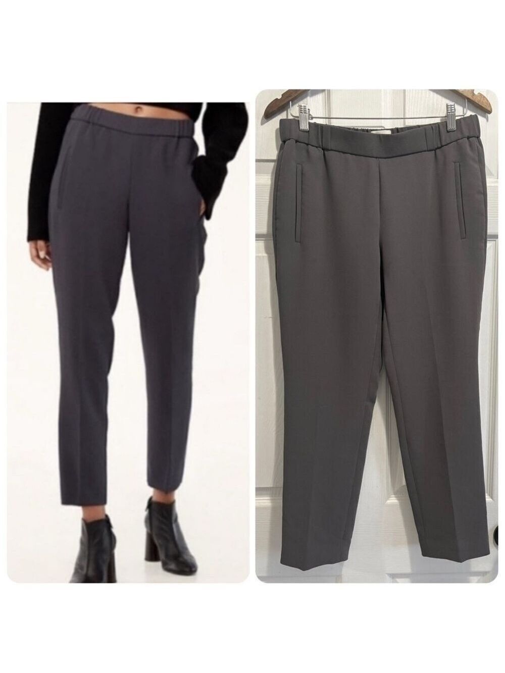 Aritzia Wilfred Darontal High Waist Pants PullOn Pockets Cropped Dark Grey Sz 4